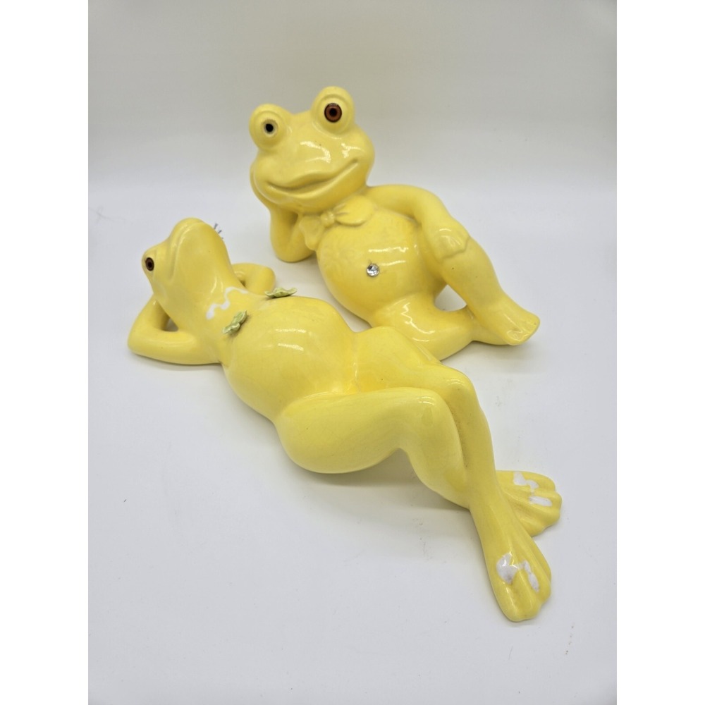Enchanto Company Mid Century Vintage Laying Frog Flower Bikini Ceramic Figurine